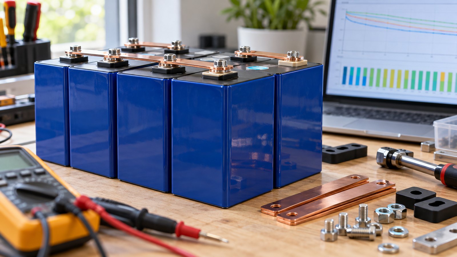 LiFePO4-Batteriezellen bei einer Kapazitäts- und Zellspannungsmessung